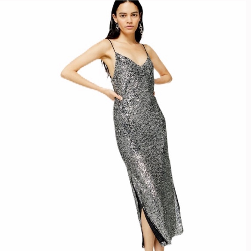 TOPSHOP Silver Sequined Dress